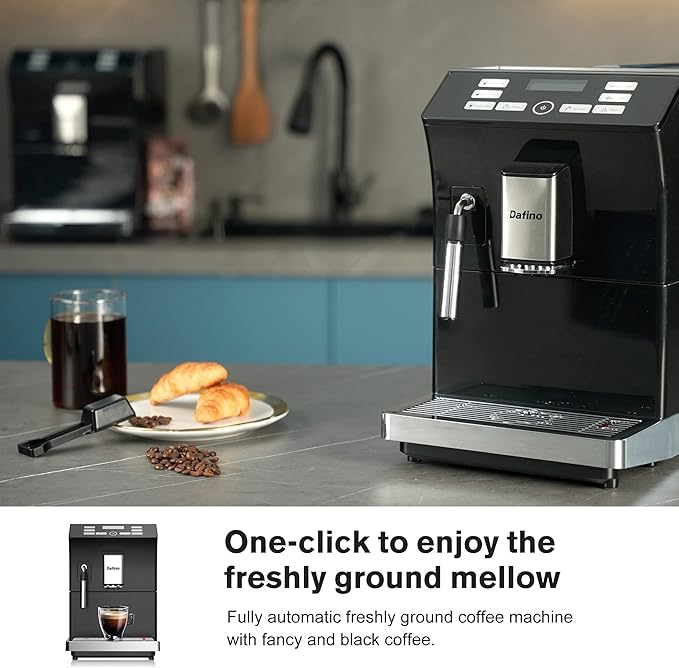 Anwick Coffee Machine - Fully Automatic Espresso Machine - Fully Automatic Freshly Ground Coffee Machine Classic Milk Frother 2 Coffee Varieties Intuitive Touch Display