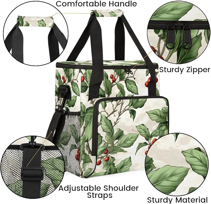 Christmas Flowers Coffee Maker Carrying Bag Bright Flowers Travel Storage Bag Compatible with K-Mini or K-Mini Plus Single Serve Coffee Brewer Carrying Case with Multiple Pockets &amp Shoulder Stra