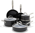 OXO Enhanced 10 Piece Cookware Pots &amp Pans Set PFAS-Free Ceramic Nonstick Durable Hard Anodized Cookware Scratch Resistant Stainless Steel Handle Good Grips Dishwasher &amp Oven Safe Black