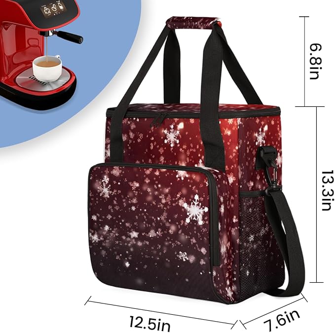 Xmas Snowflakes Coffee Maker Carrying Bag Mystical Snowflakes Travel Storage Bag Compatible with K-Mini or K-Mini Plus Single Serve Coffee Brewer Carrying Case with Multiple Pockets &amp Shoulder S