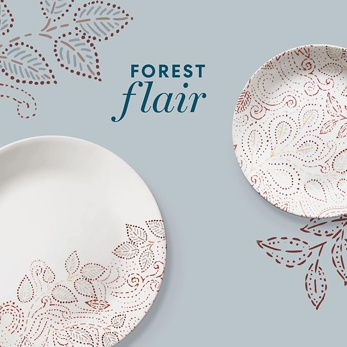 Corelle Leaf Stitch 12-Piece Dinnerware Set Service for 4 red