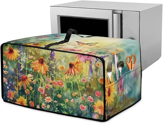 Doojoayie Small Appliance Cover 4 Slice Toaster Dust Protection Cover 18.5x14.5x 9 Bread Machine Protector Flower &amp Butterfly Print Gift for Mother Wife Women Cook