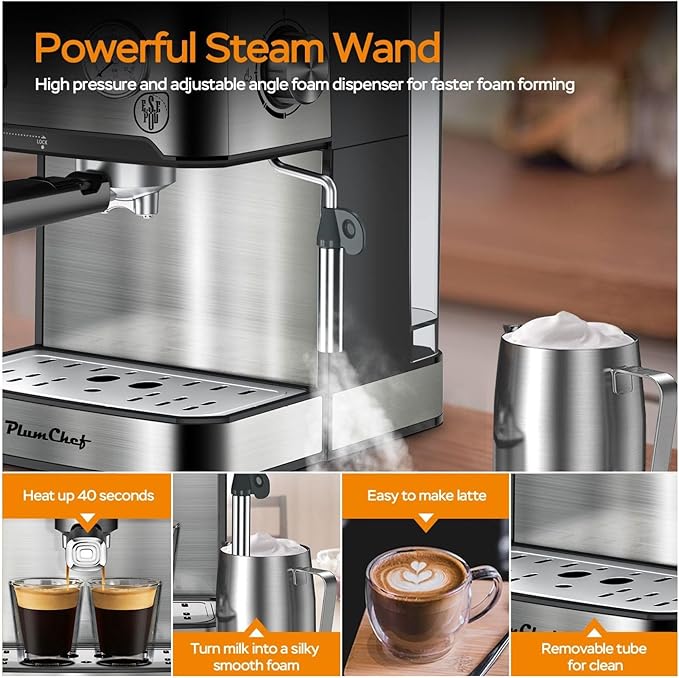 Espresso Machine 20 Bar Coffee Maker with Milk Frother Semi-Automatic Cappuccino Latte Machine 54oz Water Tank Compact Espresso Maker for Home &amp Office