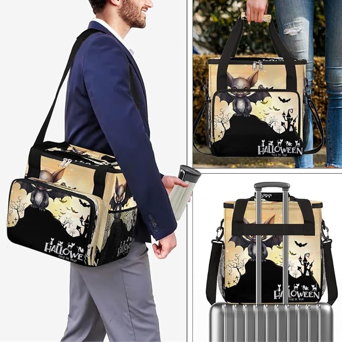 Halloween Monster Bat Coffee Maker Carring Bag Travel Carrying Storage Tote Bag Compatible with Keurig K-Mini or K-Mini Plus Portable Single Serve Coffee Brewer Case with Pockets for K-cup Pods