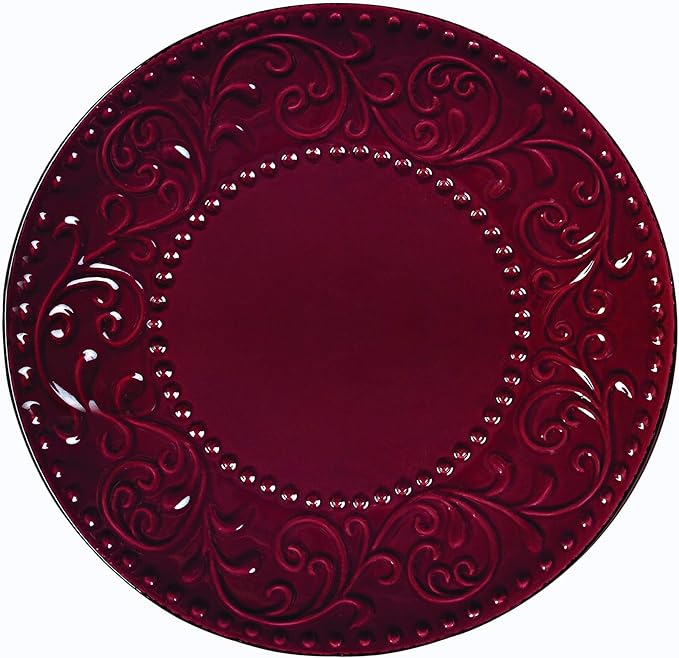 Lorren Home Trends 16 Piece Stoneware Scroll Dinnerware Set-Red