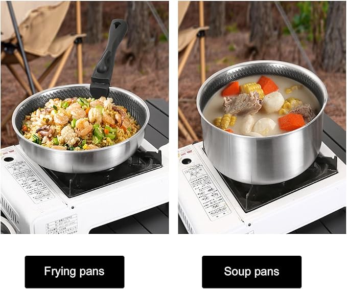 2/3PCS Pots and Pans Set Stainless Steel Kitchen Cookware Set Removable Handle Cookware Outdoor Camping Nonstick Frying Pan Soup Pot Stackable Easy to Clean (3PCS)