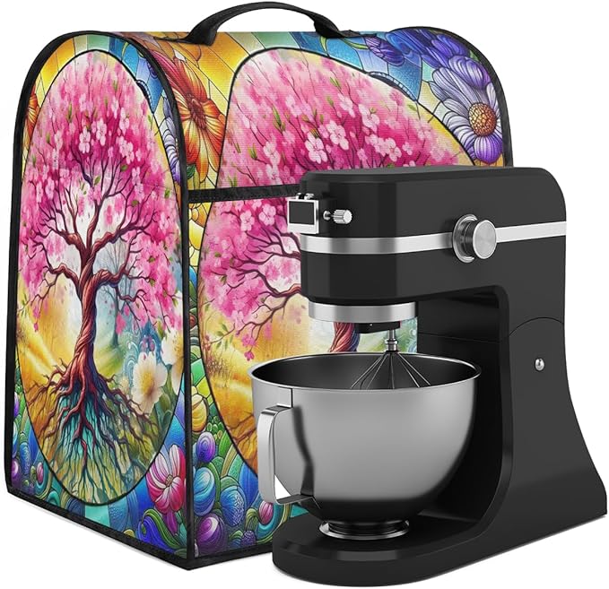 cfpolar Kitchen Aid Mixer Cover Compatible with 6-8 Quarts Tree Of Life Flower Stand Mixer Cover Kitchen Aid Mixers Accessories Appliance Organizer Bag Dust Covers with Zipper Pocket
