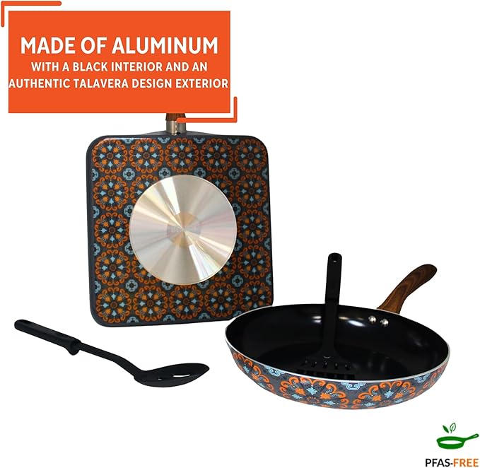 IMUSA Nonstick Ceramic Cookware Set 4-Piece 10.5in/10in with Soft-Touch Handles Aluminum Black