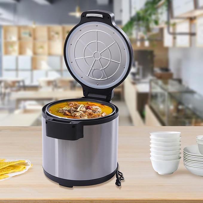 Commercial Rice Warmer 20QT Portable Stainless Steel Heating Non-Stick Inner Pot Rice Heater Dual Temperature Control Design Makes Soups Stews Grains Cereals for Restaurant Party Family