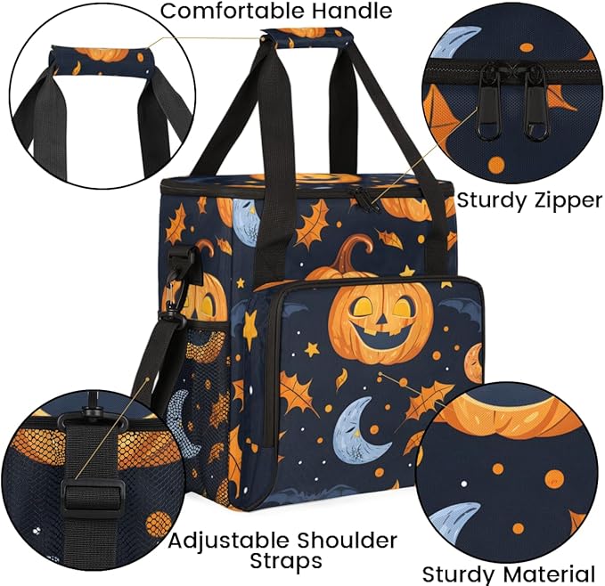 Halloween Pumpkin Coffee Maker Carrying Bag Glitter Pumpkin Travel Storage Bag Compatible with K-Mini or K-Mini Plus Single Serve Coffee Brewer Carrying Case with Multiple Pockets &amp Shoulder Str