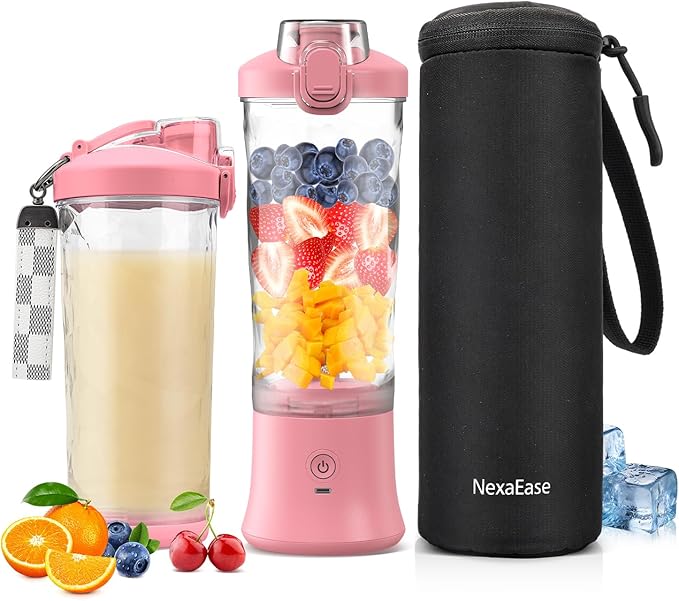 Portable Blender for Shakes and Smoothies- Personal Juicer 20 OZ Electric Protein Shaker Bottle with Insulated Sleeve USB-C RechargeableTravel Lid-Small Blender Cup for Kitchen Office GymTravel