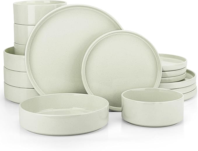 Vesteel 16 Pieces Dinnerware Sets Premium Stoneware Dishes Set for 4 Speckled Plates and Bowls Set for Home Restaurant Microwave and Dishwasher Safe - Off-white