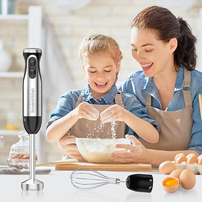 Bonsenkitchen Immersion Handheld Blender with Whisk 20-Speed &amp Turbo Mode Hand Blender Stick 500W 304 Stainless Steel Hand Blender for Soup Smoothie Puree Baby Food
