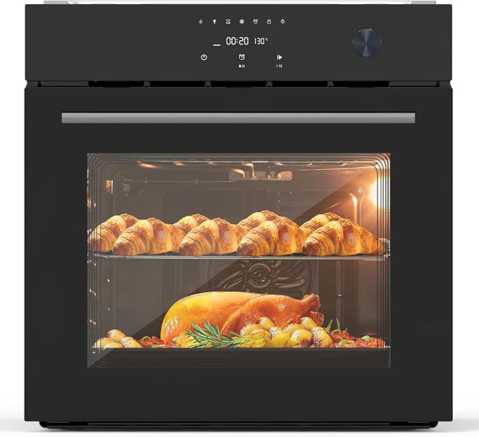 24 Electric Built-in Wall Oven - Single Design with 8 Cooking Modes 108 Smart Menus 2.5 Cu.ft Convection Stainless Steel Touch Control Timer Safety Lock 3000W 240V Black
