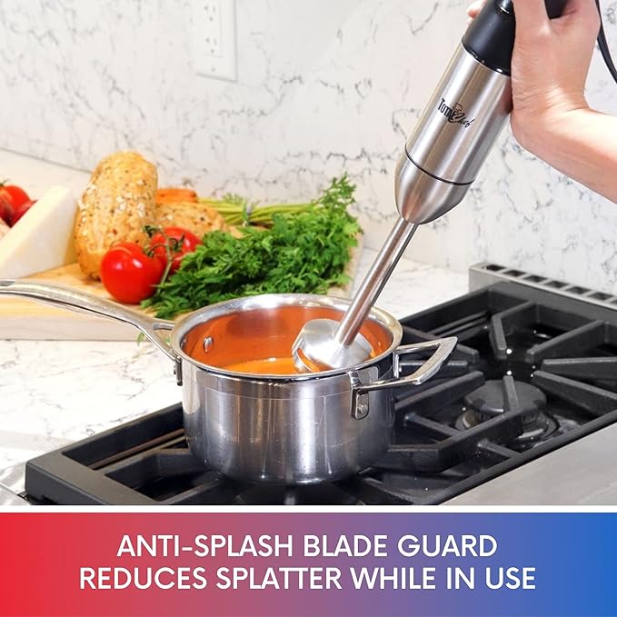 Total Chef Immersion Blender - Electric Handheld Stick Mixer with Stainless Steel Shaft Variable Speed for Smoothies Soups Milkshakes Baby Food Puree Batidora de Inmersión