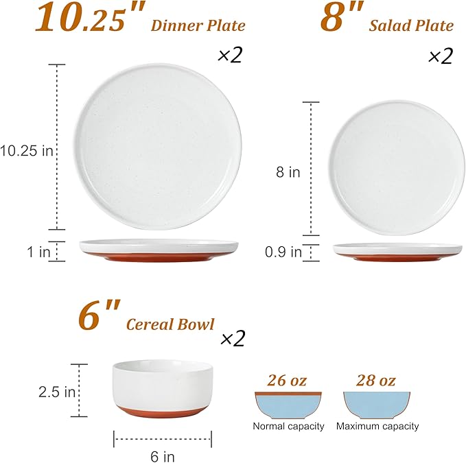 Plates and Bowls Sets 6 Piece Ceramic Dinnerware Set for Family and GatheringsDishes Set for 2Dishwasher &amp Microwave Safe Handcrafted Dishware SetsElegant White