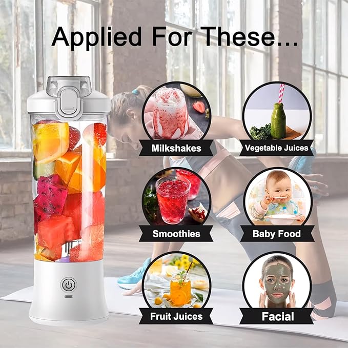 240W Portable Blender 20oz USB Rechargeable Travel Blender with LED Display Pulse &amp Modes IPX7 Waterproof BPA-Freejuice Ice Crushing for Shakes Smoothies Sports &amp Outdoor【White】