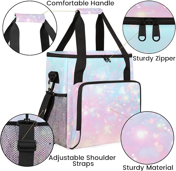 Glitter Coffee Maker Carrying Bag Pink Sequin Portable Travel Storage Tote Bag Compatible with K-Mini or K-Mini Plus Single Serve Coffee Brewer Carrying Case with Multiple Pockets &amp Shoulder Str