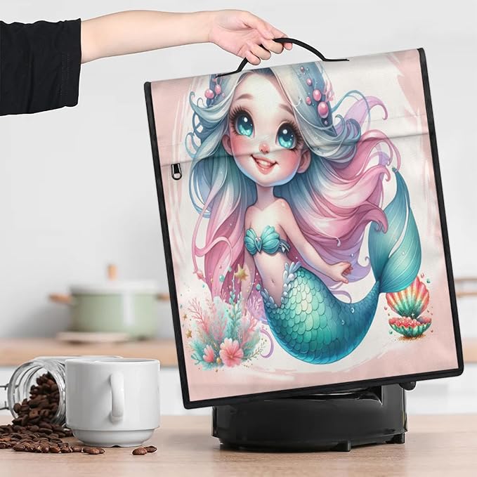 Kitchen Aid Mixer Cover Ocean Mermaid Stand Mixer Cover Compatible with 6-8 Quarts Stand Mixers Dust Covers with Zipper Pocket Foldable Washable Kitchen Aid Organizer Bag