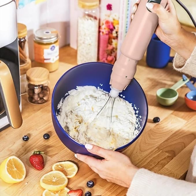 Cordless Hand Blender with 2-Cup Chopper Whisk &amp Large Measuring Cup Perfect for Cooking Smoothies Sauces Purees and Meal Prep (Rose)