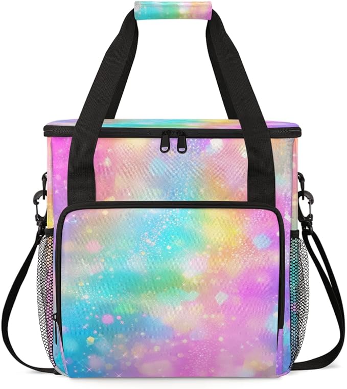 Glitter Coffee Maker Carrying Bag Pink Yellow Portable Travel Storage Tote Bag Compatible with K-Mini or K-Mini Plus Single Serve Coffee Brewer Carrying Case with Multiple Pockets &amp Shoulder Str