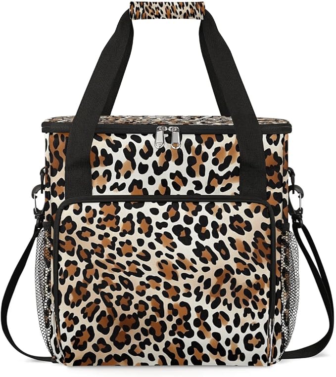 Classic Leopard Coffee Maker Carrying Bag Compatible with K-Mini or K-Mini Plus Portable Single Cup Coffee Maker Case with Pockets for K Cup Pods