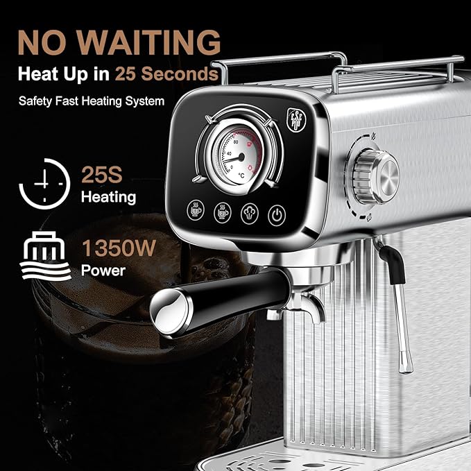 High-Pressure Coffee Maker Stainless Steel High-Pressure Espresso Machine 0.8L Water Tank Steam Control Frothy Drinks Ideal for Home Baristas Perfect for Specialty Coffee