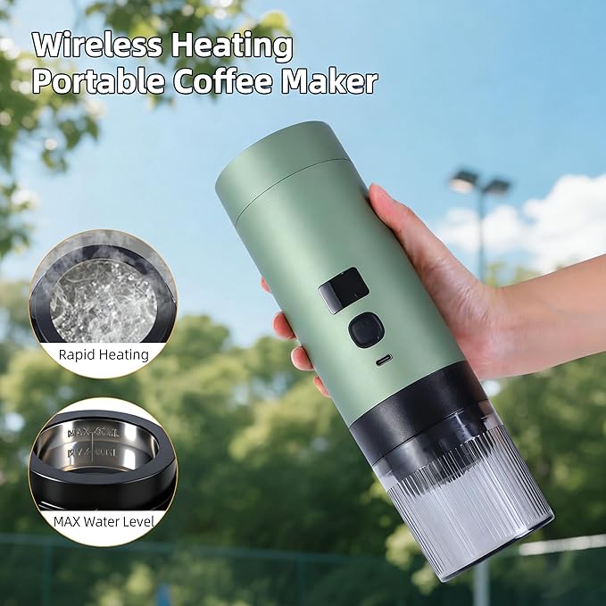 Wireless Mini Espresso Machine Portable Coffee Maker for Travel/Camping/Office 3-in-1 Single Serve Coffee Maker Compatible with Capsules&ampGround Coffee Gifts for Espresso Lovers (Silver)