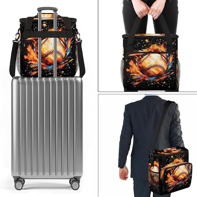 Watercolor Baseball Coffee Maker Carrying Bag Colorful Baseball Travel Storage Bag Compatible with K-Mini or K-Mini Plus Single Serve Coffee Brewer Carrying Case with Pockets &amp Shoulder Strap