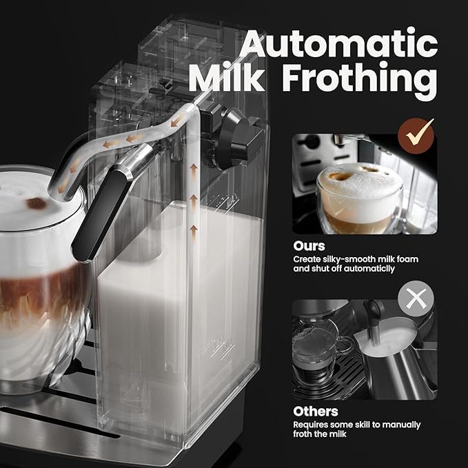Espresso Machine 20 Bar - Espresso &amp Coffee Maker with Automatic Milk Frother Cappuccino Machine Latte Maker for Home office 1250W