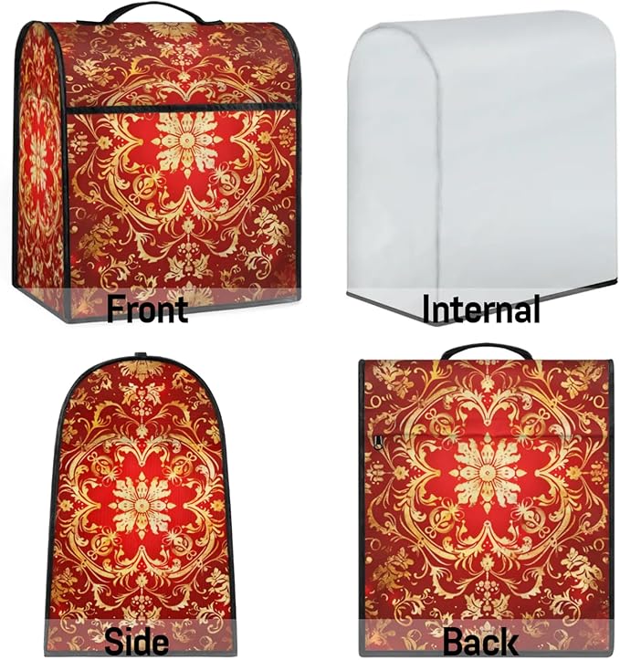 cfpolar Kitchen Aid Mixer Cover Compatible with 6-8 Quarts Mandala Red Flower Boho Stand Mixer Cover Kitchen Aid Mixers Accessories Appliance Organizer Bag Dust Covers with Zipper Pocket