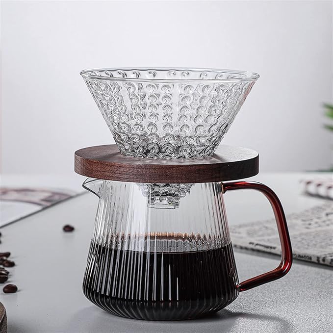Coffee Carafe Vertical Striped Coffee Maker Glass Coffee Maker V Spout Coffee Tea Maker Utility Coffee Appliance Reusable convenient(500ml)
