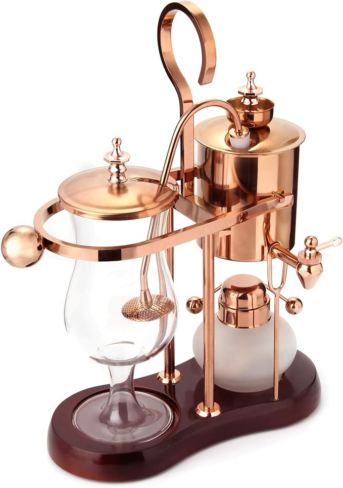 Diguo Belgian/Belgium Luxury Royal Family Balance Syphon Coffee Maker Siphon Brewer Elegant Design Retro-Style (Polished Rose Gold)