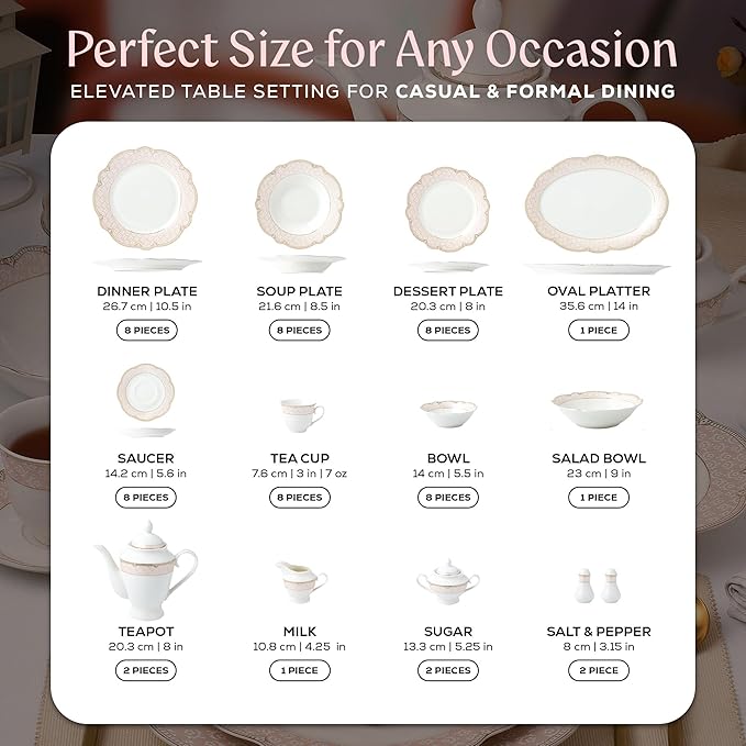 Joseph Sedgh Collection Sandra 57-Piece Bone China Dinnerware Set Service for 8 Blush Pink and Gold