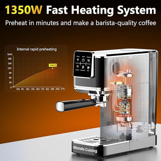 Espresso Machine 20 BarTouch Screen Espresso Maker with Steam Milk FrotherCompact Stainless Steel Coffee Machine for Cappuccino Latte Americano Espresso CoolGift for Coffee LoversBlack