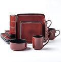 FLACKAR Square Stoneware 16pc Dinnerware Set for 4 Dinner Plates Side Plates Cereal Bowls Mugs - Reactive Glaze Red (485450)