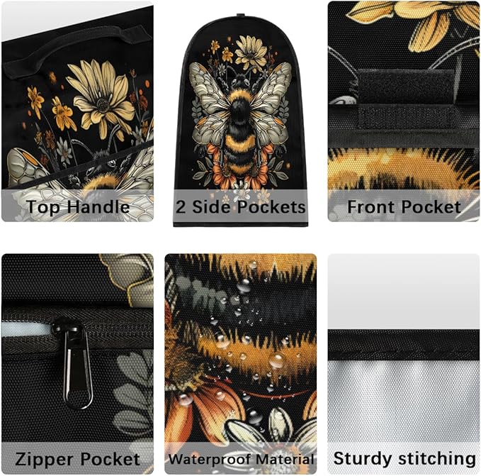 cfpolar Kitchen Aid Mixer Cover Compatible with 6-8 Quarts Vintage Bee Flower Stand Mixer Cover Kitchen Aid Mixers Accessories Appliance Organizer Bag Dust Covers with Zipper Pocket