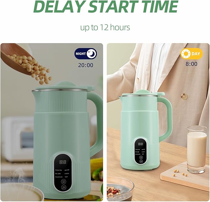 6 In 1 Automatic Nut Milk Maker - 27 Oz(800ml) For Almond/Oat/Soy Milk And Dairy Free Beverages With Delay Start/Self-Cleaning/Boil Water/Juice With Measuring Cup Cup Brush (Green)