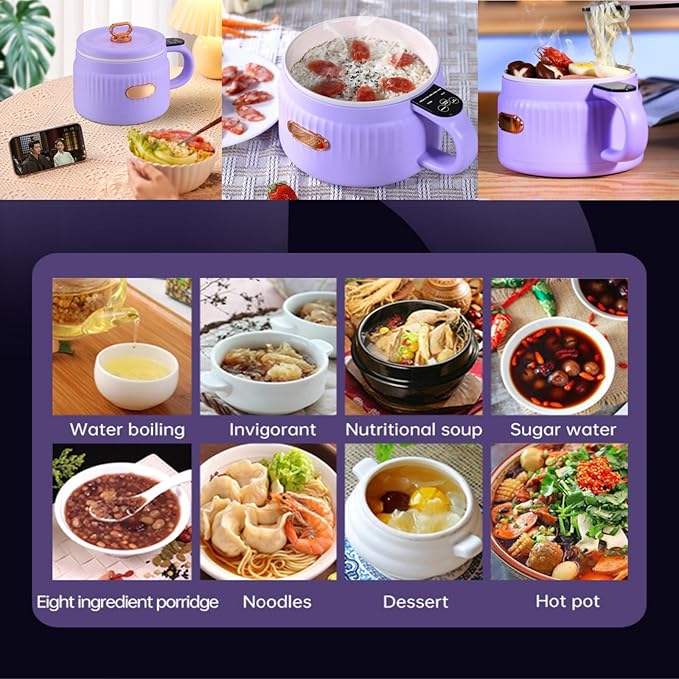 Mini Rice Cooker 1.6L Small Non-Stick Electric Pot for Rice Soup &amp Steaming with 12-Hour Keep Warm Ideal for 1-3 People (purple)