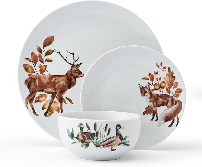 Studio Nova Woodland Wonders Lodge 12 Piece Dinnerware Plate Bowl Set Service for 4
