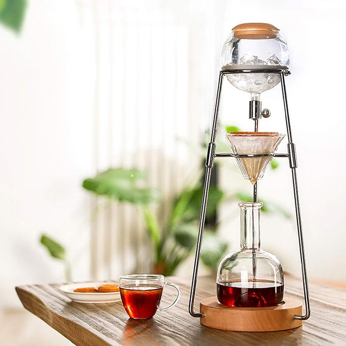 Liudan Coffee Maker Ice Drops Coffee Machine Cold Brew Coffee Container Household Glass Silver Rose Gold Hand Coffee Machine 500 ml Coffee Press (Colour: Black)
