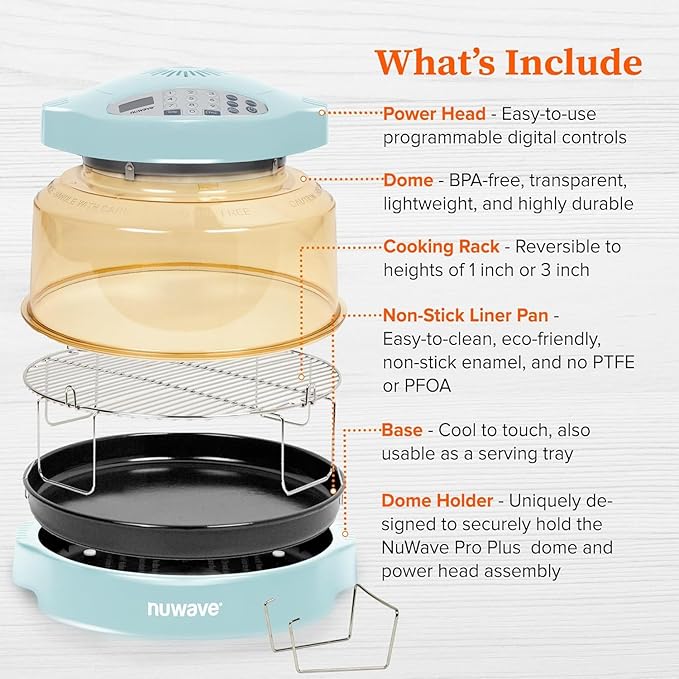 Nuwave Oven Pro Plus Air Fryer Infra-Red Countertop 2025 Advanced Convection No Defrosting or Preheating Cook Fresh or Frozen Durable Power Dome 100 Presets &amp 50 Memory PFAS Free Mint Gree