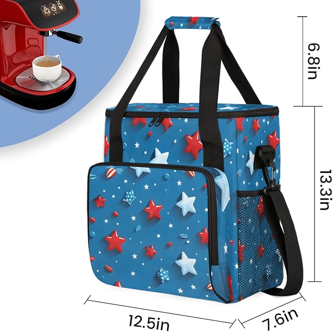 4th of JulyCelebration Coffee Maker Carrying Bag Travel Storage Bag Compatible with K-Mini or K-Mini Plus Single Serve Coffee Brewer Carrying Case with Multiple Pockets &amp Shoulder Strap