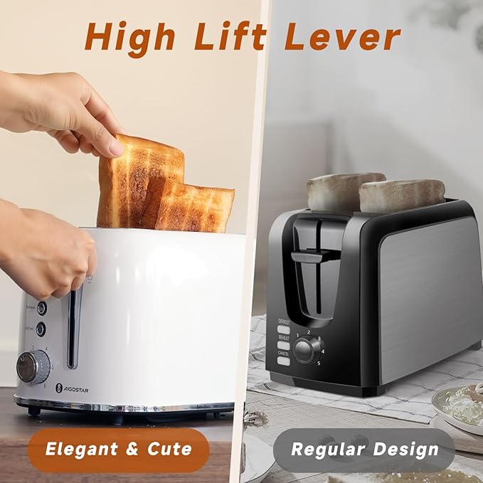Aigostar Toaster 2 Slice and Toaster 4 Slice Retro Toaster Stainless Steel 1.6 inch Extra Wide Slots Bread Toaster with Bagel Cancel Defrost Function 6 Shade Settings &amp Removable Crumb Tray