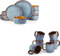 vancasso ONION Ceramic Plates and Bowls Sets 12 Pieces Blue Dinnerware Sets and Coffee Mugs Set of 6 12 oz Coffee Cups Ceramic Stoneware Mugs with Handle for Latte Tea Cappuccino