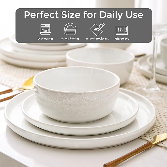 AmorArc Stoneware Dinnerware SetsRound Reactive Glaze Ceramic Plates and Bowls SetsHighly Scratch Resistant | Microwave &amp Dishwasher SafeService for 8 Dishes Set (24pc)