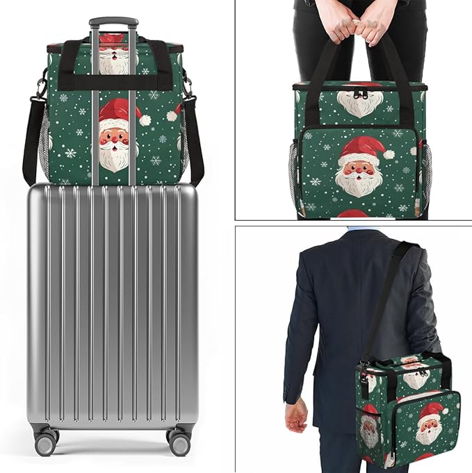Bright Santa Claus Coffee Maker Carrying Bag Portable Travel Storage Tote Bag Compatible with K-Mini or K-Mini Plus Single Serve Coffee Brewer Carrying Case with Multiple Pockets &amp Shoulder Stra