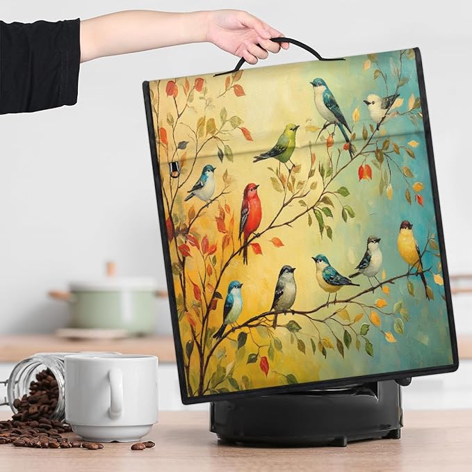 Kitchen Aid Mixer Cover Color Birds Leaves Animal Stand Mixer Cover Compatible with 6-8 Quarts Stand Mixers Dust Covers with Zipper Pocket Foldable Washable Kitchen Aid Organizer Bag