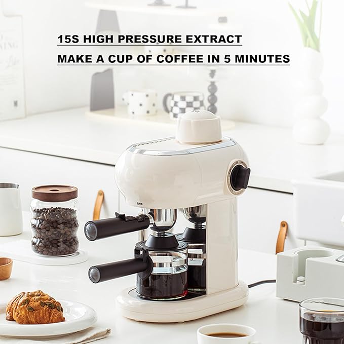 Home Retro Coffee Machine Semi Automatic Espresso Machine with Steam Frother 5bar Water Tank 240ml 15s High Pressure Extract