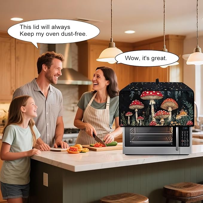 Doojoayie Black Toaster Cover 8 Slice Universal Fit Small Appliance Covers with Top Handle Design Mushroom Print Kitchen Decoration Gift for Mother Wife or Anyone Who Loves to Cook